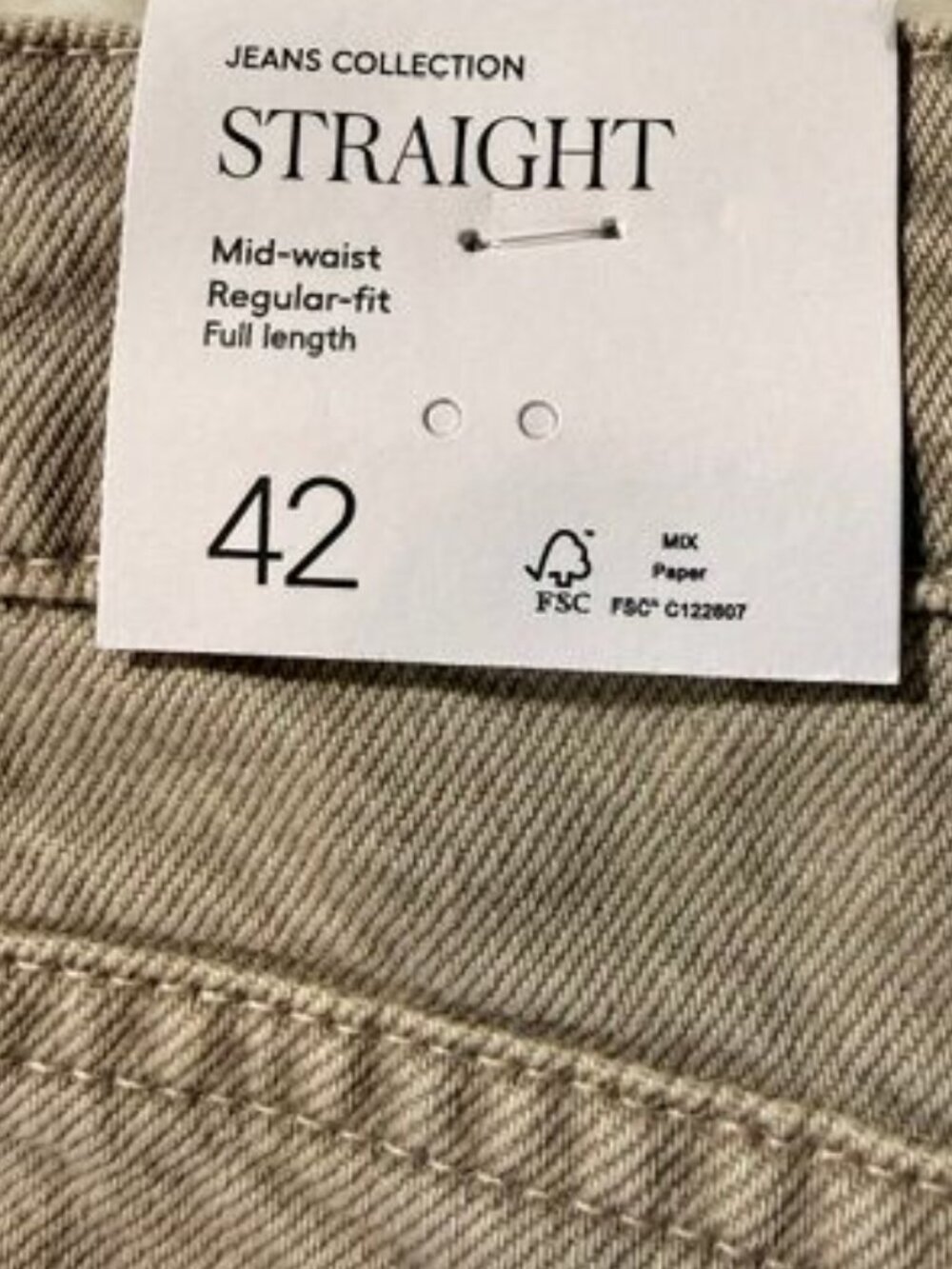 Mango Tan Straight Leg Front Seamed Mid Rise 100% Cotton Jean - Picture 12 of 14